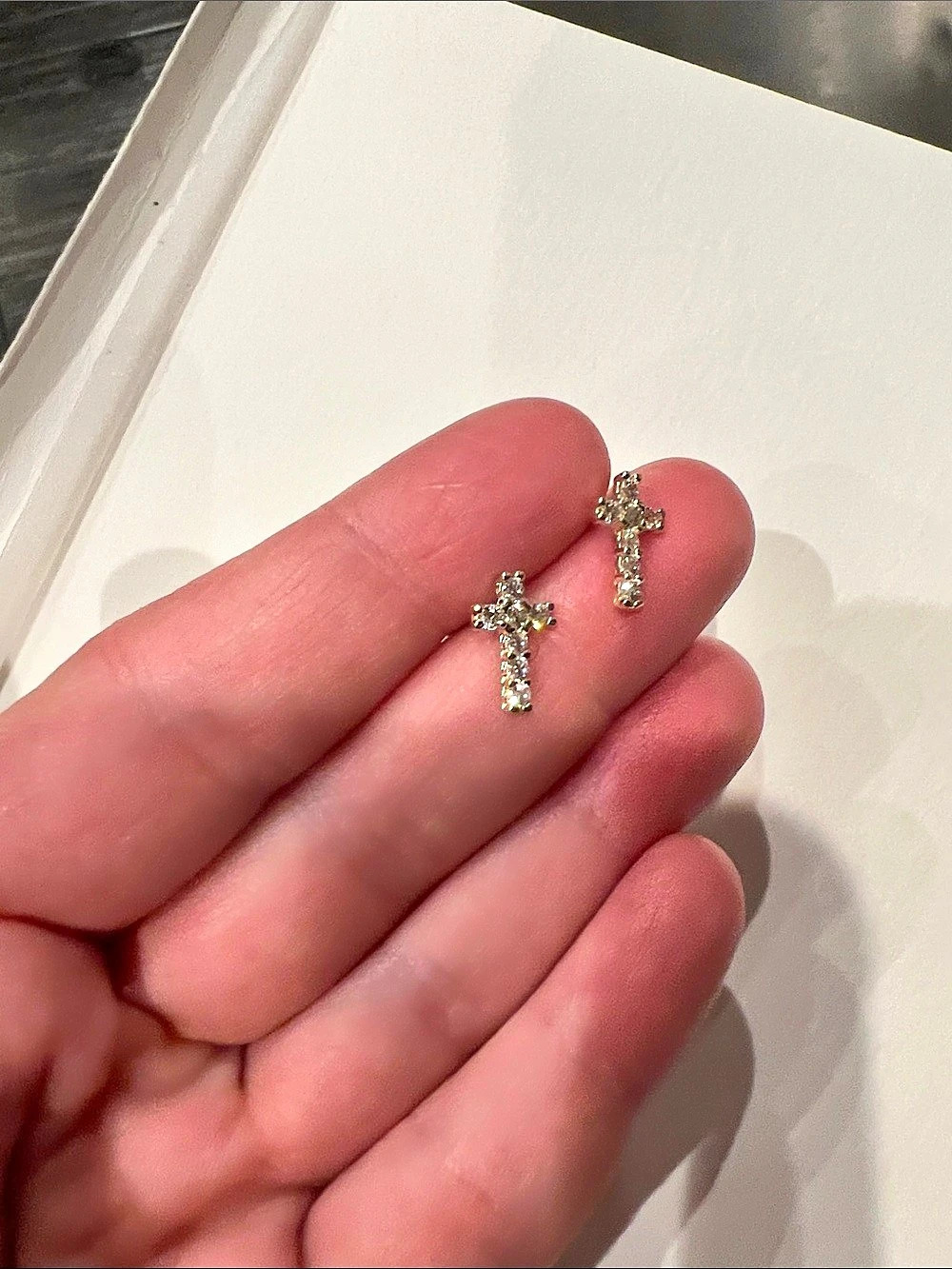 Crystal Cross Stud Earrings in Gold Like New